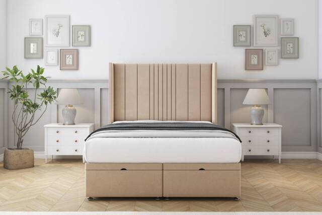 "Comfort Beds Grace Plush Ottoman Bed Base-54"" Wingback Headboard in Stone - Size: Double" - image 1
