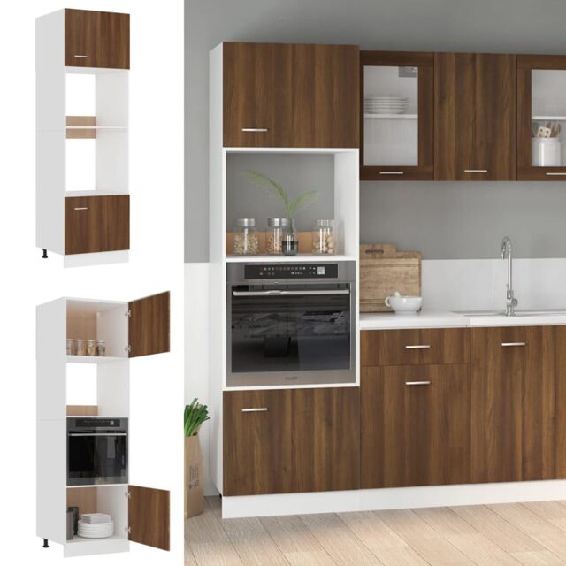 Berkfield Home Microwave Cabinet Brown Oak 60x57x207 cm Engineered Wood - Size: 60 x 57 x 207 cm - image 1
