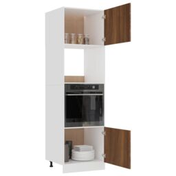 Berkfield Home Microwave Cabinet Brown Oak 60x57x207 cm Engineered Wood - Size: 60 x 57 x 207 cm - thumbnail 4