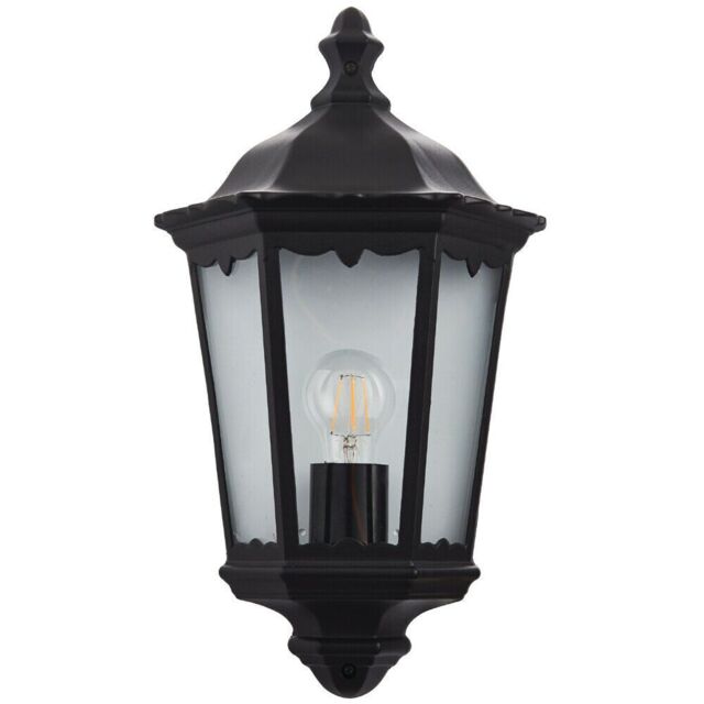 Loops IP44 Outdoor Wall Light Matt Black Traditional Lantern Porch Flush Dimmable Lamp - image 1