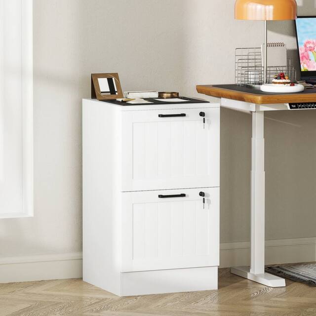 HOMCOM 2 Drawer File Cabinet with Lock & Adjustable Hanging Bars, White - Size: Small - image 1