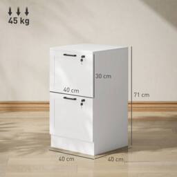 HOMCOM 2 Drawer File Cabinet with Lock & Adjustable Hanging Bars, White - Size: Small - thumbnail 3