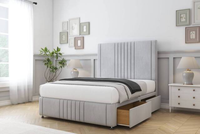 "Comfort Beds Royal Naples Divan Base 2 Drawers - 54"" Headboard-Footboard in Silver - Size: King" - image 1