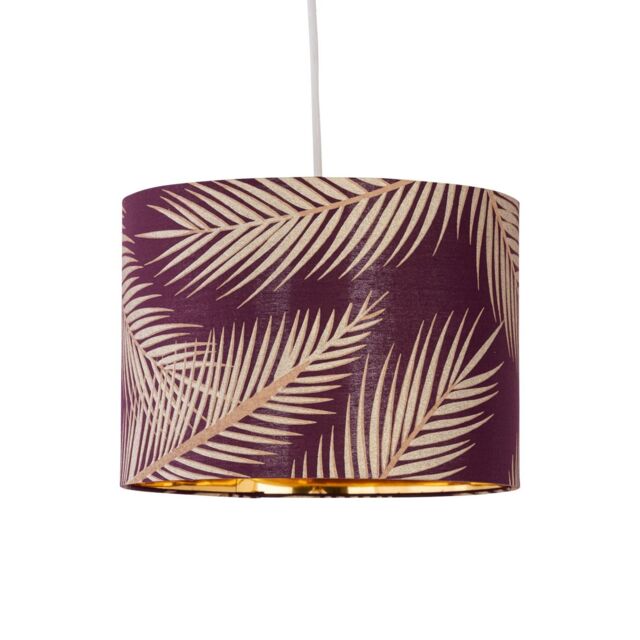 First Choice Lighting Tropica - Burgundy Gold Embossed Leaf Detail 25cm Pendant Lamp Shade - image 1