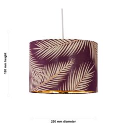 First Choice Lighting Tropica - Burgundy Gold Embossed Leaf Detail 25cm Pendant Lamp Shade - thumbnail 5