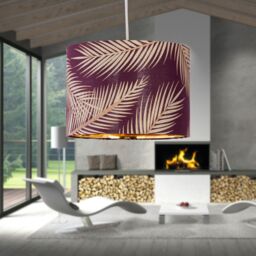 First Choice Lighting Tropica - Burgundy Gold Embossed Leaf Detail 25cm Pendant Lamp Shade - thumbnail 4