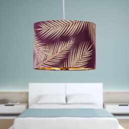 First Choice Lighting Tropica - Burgundy Gold Embossed Leaf Detail 25cm Pendant Lamp Shade - thumbnail 3