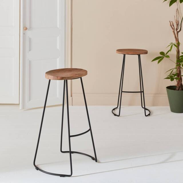 sweeek Pair Of Industrial Metal & Wooden Bar Stools in Light Brown - image 1