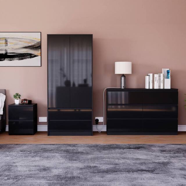 HD Designs Vida Designs Glinton 3 Piece Bedroom Set (2 Drawer Bedside Chest, 6 in Black - image 1