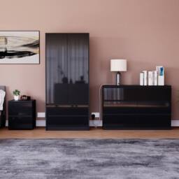 HD Designs Vida Designs Glinton 3 Piece Bedroom Set (2 Drawer Bedside Chest, 6 in Black - thumbnail 1