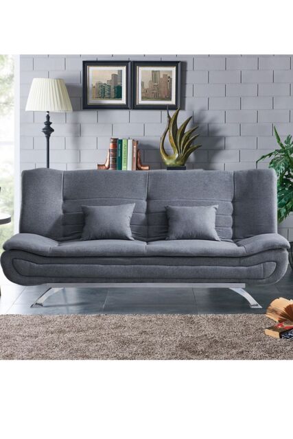 H&O Direct Versatile 2-Seater Linen Sofa Bed with Included Cushions in Grey - image 1