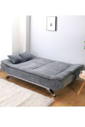 H&O Direct Versatile 2-Seater Linen Sofa Bed with Included Cushions in Grey - thumbnail 3