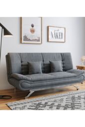 H&O Direct Versatile 2-Seater Linen Sofa Bed with Included Cushions in Grey - thumbnail 2