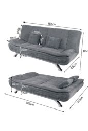 H&O Direct Versatile 2-Seater Linen Sofa Bed with Included Cushions in Grey - thumbnail 4