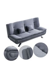 H&O Direct Versatile 2-Seater Linen Sofa Bed with Included Cushions in Grey - thumbnail 5