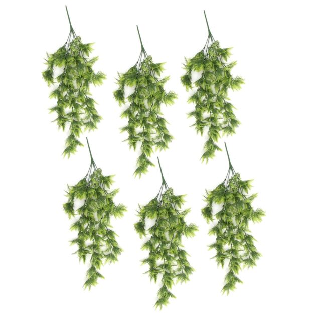 Leaf Artificial Hanging Trailing Plant UV Fire Resistant Boston Fern 75cm Pack of 6 in Green - image 1