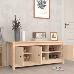 Berkfield Home Shoe Cabinet 110x38x45.5 cm Solid Wood Pine in Light Tan - thumbnail 7