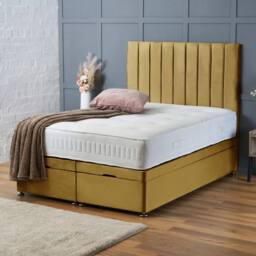 "BSSPOKE Aria Ottoman Divan Bed Plush Velvet 54"" Panel Headboard & No Mattress in Mustard - Size: Small Double" - thumbnail 1