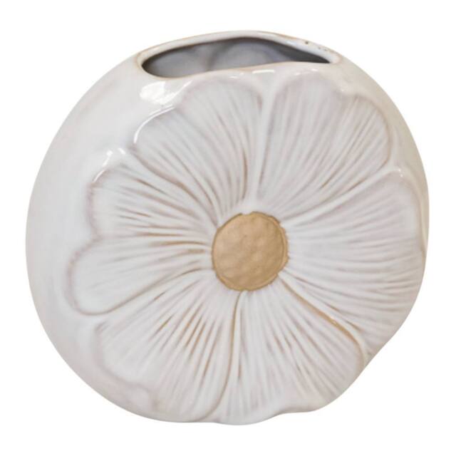 Four Candle Natural Ceramic Vase with Embossed Flower Design in Off-White - image 1