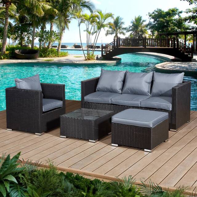 Oseasons Acorn Rattan 5 Seat Lounge Sofa Set in Black - image 1