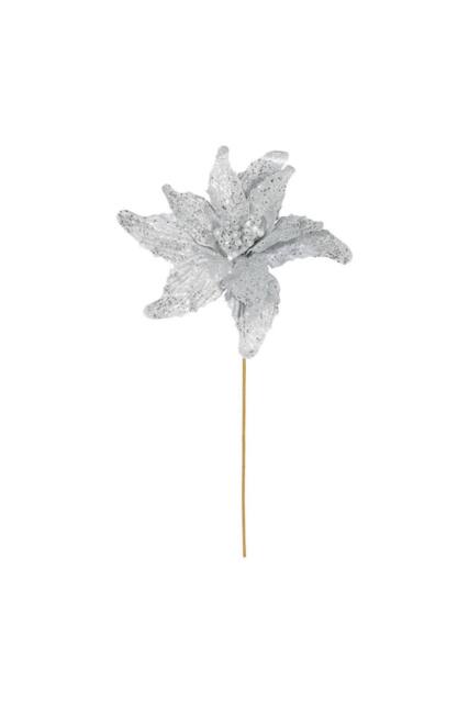 KDMD Silver Glitter Poinsettia Stem 67cm 2 Pack - image 1