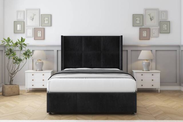 "Comfort Beds Charlie Naples Divan Base No Drawers - 54"" Wingback-Footboard in Black - Size: Small Single" - image 1