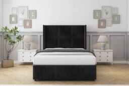 "Comfort Beds Charlie Naples Divan Base No Drawers - 54"" Wingback-Footboard in Black - Size: Small Single"