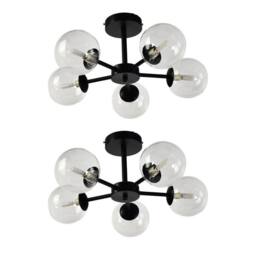 First Choice Lighting Set of 2 Odyssey - Black 5 Light Fittings with Clear Glass Shades - thumbnail 1