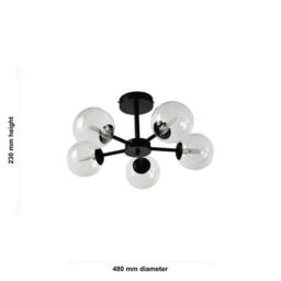 First Choice Lighting Set of 2 Odyssey - Black 5 Light Fittings with Clear Glass Shades - thumbnail 8