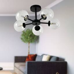 First Choice Lighting Set of 2 Odyssey - Black 5 Light Fittings with Clear Glass Shades - thumbnail 6