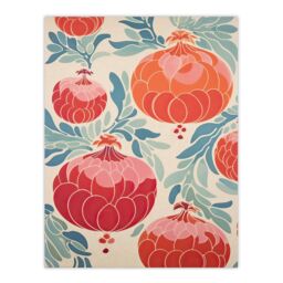"Artery8 Wall Art Print Pomegranate Pattern Kitchen Artwork Pastel Colour Pink Orange Blue Retro Japanese Style Poster - Size: W18"" x H24""" - thumbnail 1