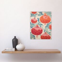 "Artery8 Wall Art Print Pomegranate Pattern Kitchen Artwork Pastel Colour Pink Orange Blue Retro Japanese Style Poster - Size: W18"" x H24""" - thumbnail 4