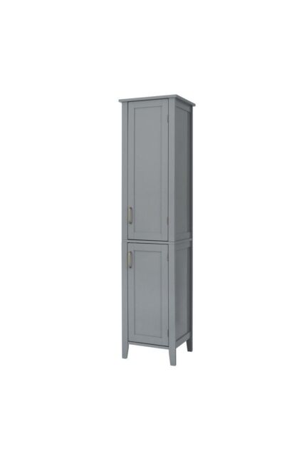Teamson Home Mercer Wooden Bathroom Furniture Linen Tower Tall Storage Cabinet in Grey - image 1