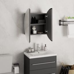 Berkfield Home Bathroom Cabinet with Round Mirror&LED Grey 40x40x17.5 cm - thumbnail 4