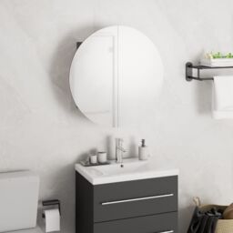 Berkfield Home Bathroom Cabinet with Round Mirror&LED Grey 40x40x17.5 cm