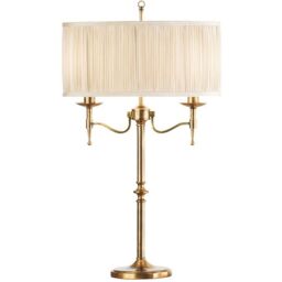 Loops Avery Luxury Twin Table Lamp Antique Brass & Beige Shade Traditional Bulb Holder in Metallics - thumbnail 1
