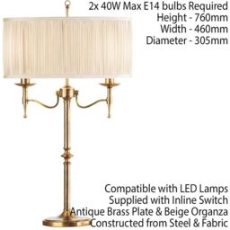Loops Avery Luxury Twin Table Lamp Antique Brass & Beige Shade Traditional Bulb Holder in Metallics - thumbnail 2