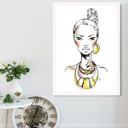ARTZE Woman Face Pen & Ink Sketch Framed Print SIZE: A3 with White Frame in Yellow - Size: A4 - thumbnail 2