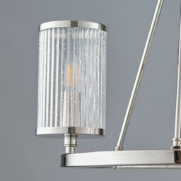 Loops 3 Light Chandelier Pendant Nickel Ribbed Glass Shade Hanging Ceiling Lamp Holder in Metallics - thumbnail 4