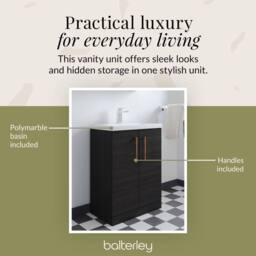 Balterley Bathroom Vanity Basin Unit, Copper Handles, 600mm, Wood Black - thumbnail 5