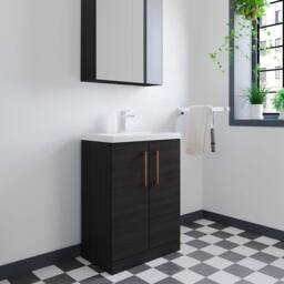 Balterley Bathroom Vanity Basin Unit, Copper Handles, 600mm, Wood Black - thumbnail 3