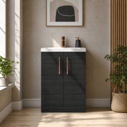 Balterley Bathroom Vanity Basin Unit, Copper Handles, 600mm, Wood Black - thumbnail 6
