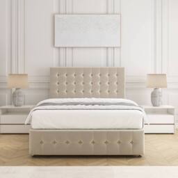"BSSPOKE Eva Divan Bed Plush Velvet 24"" Headboard 2 Drawers Footend & Mattress in Cream - Size: Super King" - thumbnail 2