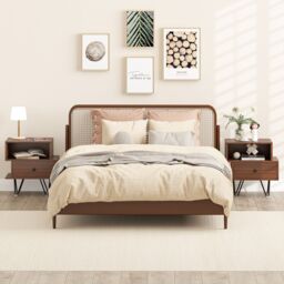 Gymax Nightstand Set of 2 End Sofa Side Tables Removable Drawer Metal Legs in Walnut - Size: 2 Pack - thumbnail 2