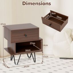 Gymax Nightstand Set of 2 End Sofa Side Tables Removable Drawer Metal Legs in Walnut - Size: 2 Pack - thumbnail 3