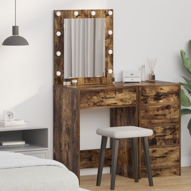 Berkfield Home Dressing Table with LED Lights Smoked Oak 50x41x135 cm in Brown - Size: 50 x 41 x 135 cm - image 1