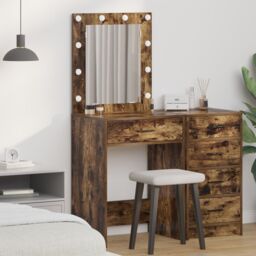 Berkfield Home Dressing Table with LED Lights Smoked Oak 50x41x135 cm in Brown - Size: 50 x 41 x 135 cm - thumbnail 1