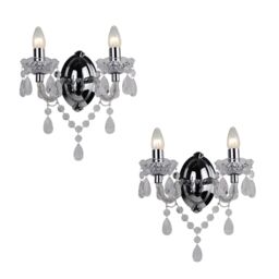 First Choice Lighting Set of 2 Clear & Chrome Marie Therese Style 2 x 40W Wall Light