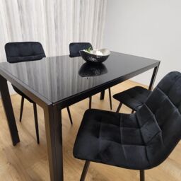 KOSY KOALA Black Kitchen Dining Table & 4 Black Tufted Velvet Chairs Set Of 4 Dining Room Furniture - Size: 120 cm x 70 cm - thumbnail 4