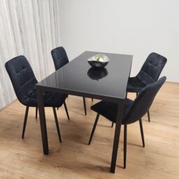 KOSY KOALA Black Kitchen Dining Table & 4 Black Tufted Velvet Chairs Set Of 4 Dining Room Furniture - Size: 120 cm x 70 cm - thumbnail 3